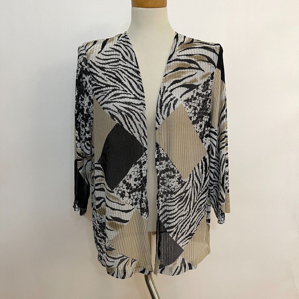 Alfred Dunner Women's Top Medium White Black Beige‎ Open Front